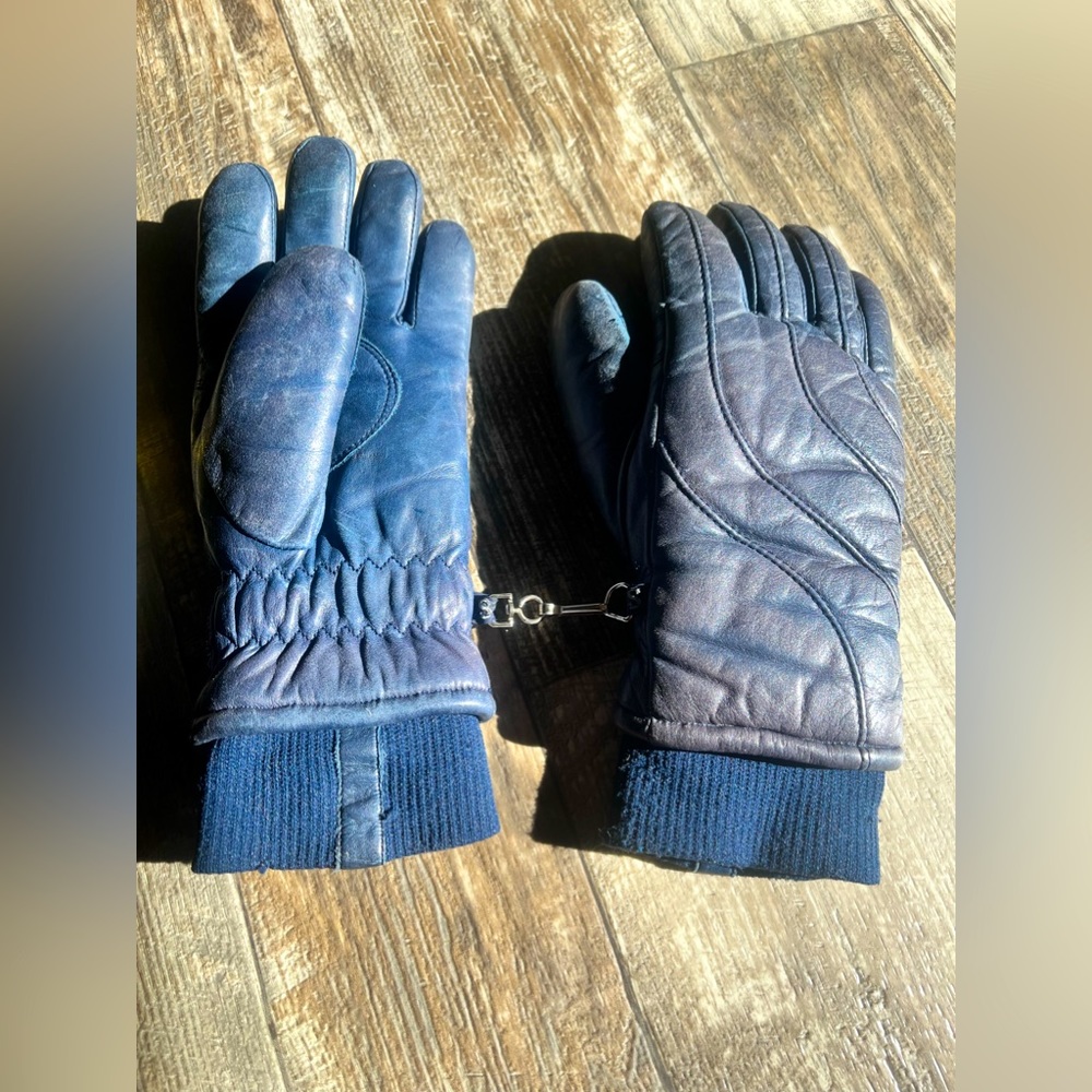 vtg 60s imported leather navy winter gloves • by conroy •ladies S leather gloves